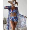 Women Swimsuit High Waist Bikini Set Three Pieces Women Sexy Long Sleeve Cover Up Swimsuit Beach Bathing Suits Swimwear