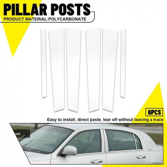 6pcs Chrome Pillar Post Decal for Lincoln Town Car 1998-2011 Door Trim Cover Kit
