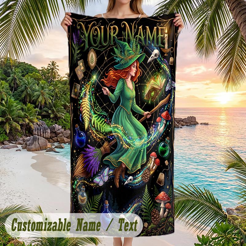 Witchcraft Theme Beach Towel Personalized Custom Name & Text Soft Quick Dry Beach Towel for Swimming Travel