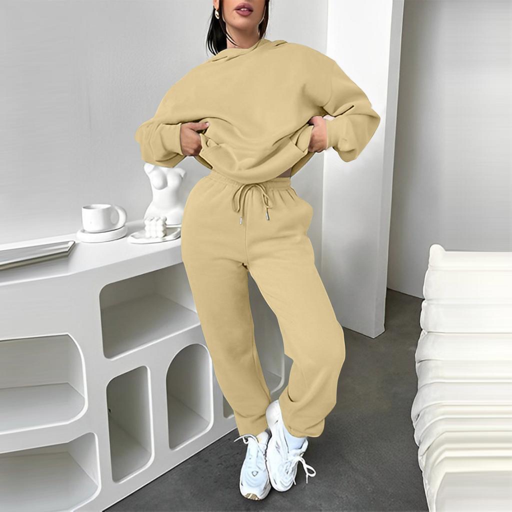 Женский однотонный спортивный комплект с капюшоном и длинными рукавами, домашние брюки, комплект для бега