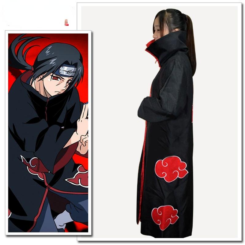 4pcs Anime Naruto Akatsuki Uchiha Itachi Cosplay Costume Cloak Robe Ninja Cloak Set Ring Headband Halloween