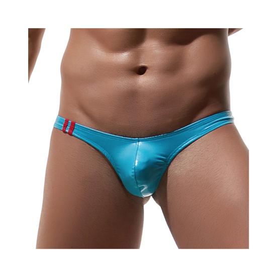 Men Briefs Low-rise Imitation Leather Design Thongs Solid Color Comfortable Fit Tight Cut Sexy Panties
