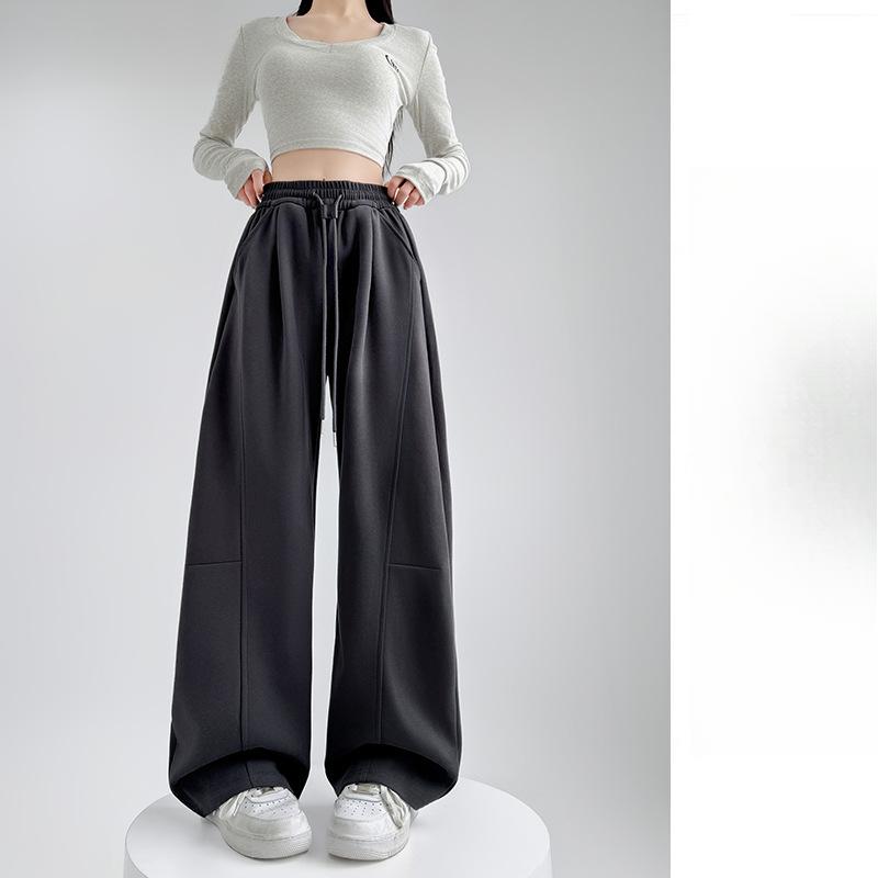 Spring and Autumn Updated Comfortable Fit Leisure Sweatpants High Waisted Narrow Wide Leg Pants