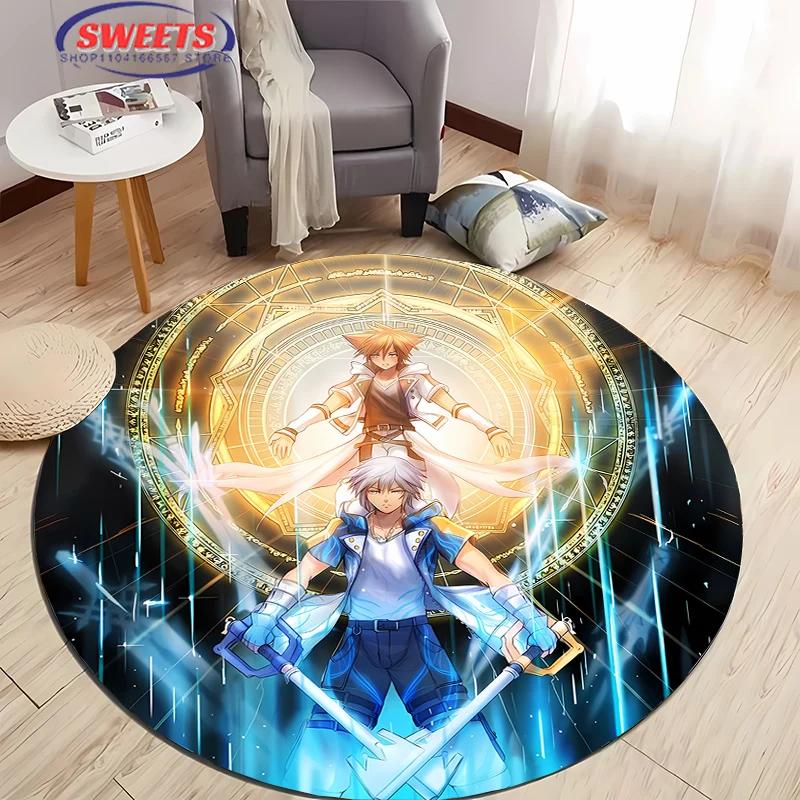 Круглый ковер Disney Kingdom Hearts, Нескользящий игровой коврик, Напольный ковер для гостиной, спальни, детской комнаты, Круглый коврик, Прочный моющийся коврик