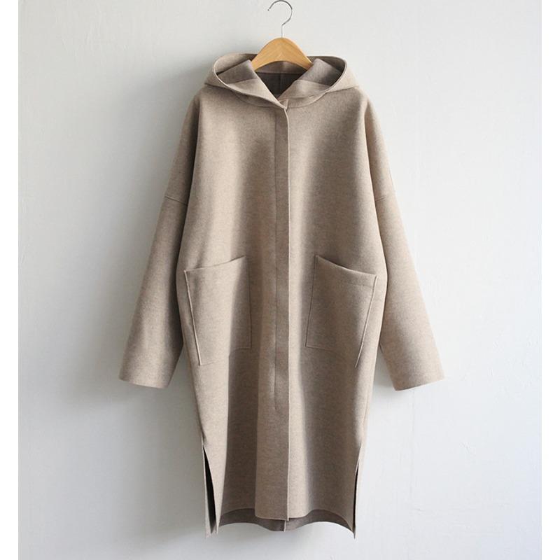 Новое весенне-осеннее свободное шерстяное женское пальто с капюшоном большого размера