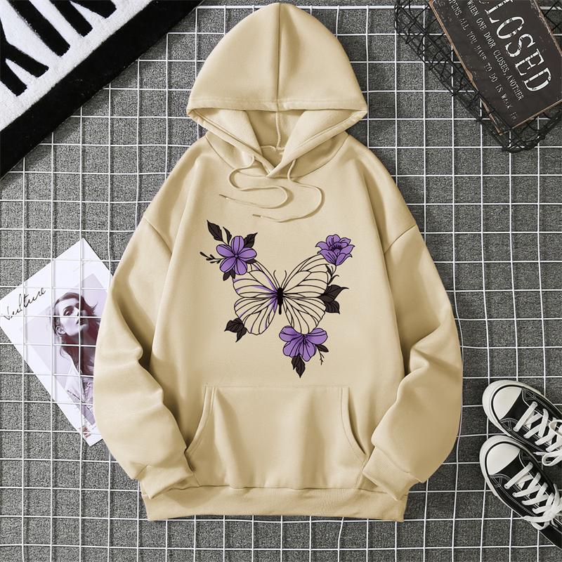 Flower Printing Women Hoody Harajuku Loose Sweatshirt Fleece Warm Comfortable Hoodies Vintage Autumn Crewneck Woman Top