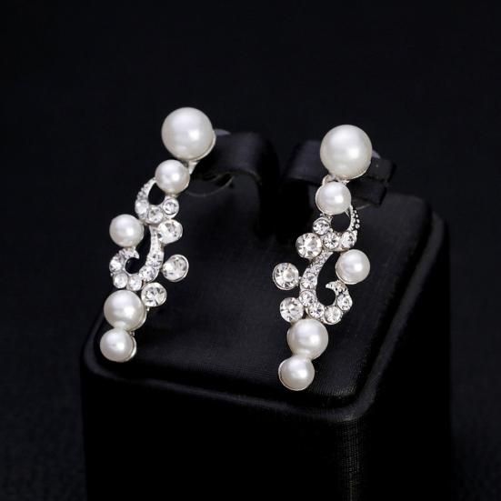 Fashion Alloy Rhinestone Faux Pearl Necklace Earrings Women Bride Jewelry Set