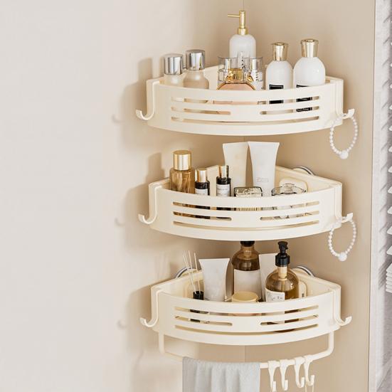 Suction Cup Corner Shelf Triangle Corner Shower Caddy No Drilling Adjustable Bathroom Organizer with Towel Bar Storage Rack for Shower Kitchen