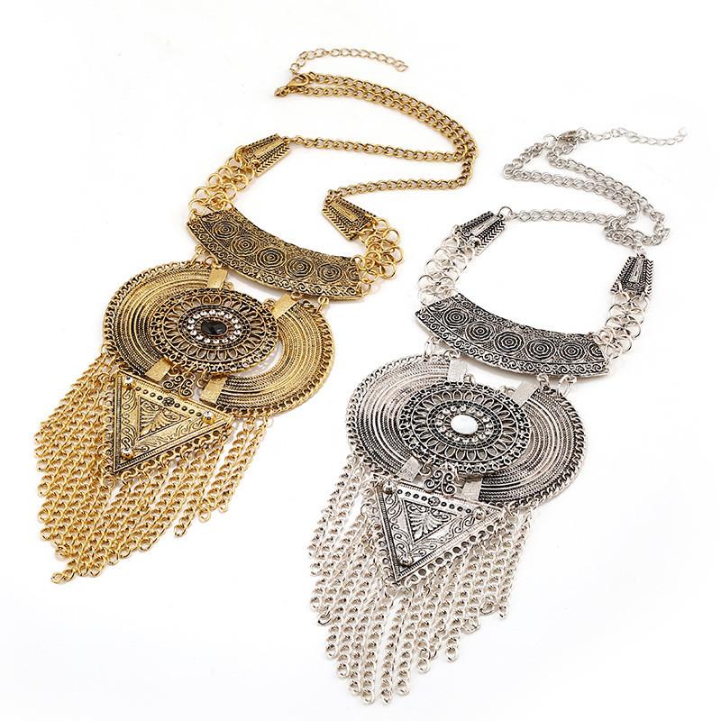 Tassel Necklace Long With Multi Layer Alloy Pendant For Trendy Retro Outfits