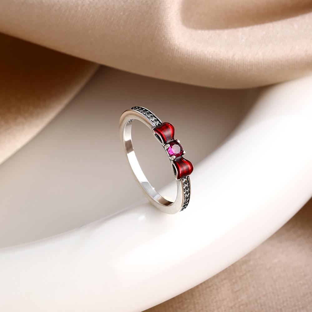 Серебро 925 Красные Розовые Белые Банты Кольцо Для Женщин Украшения Открытый Дизайн Свадебная Вечеринка Модный Подарок