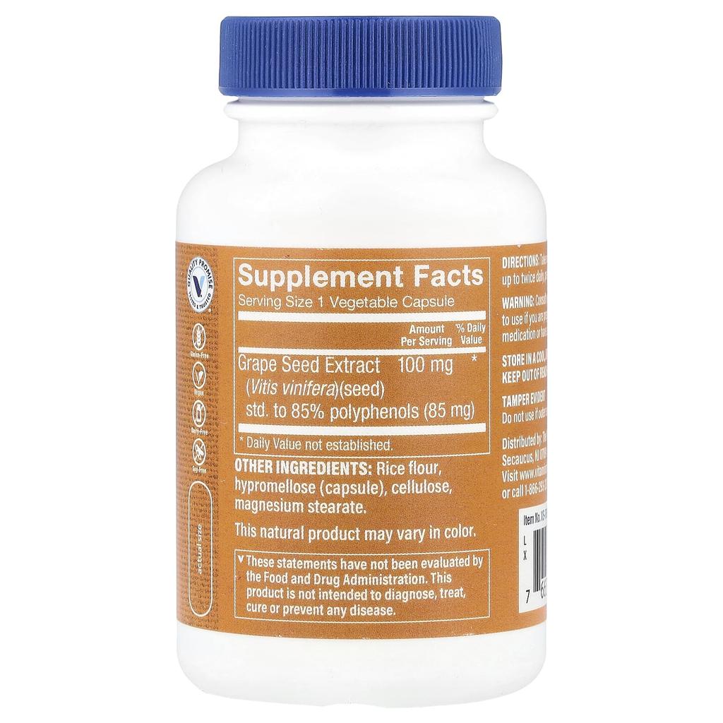 the Vitamin Shoppe Экстракт виноградных косточек, 100 мг, 120 растительных капсул