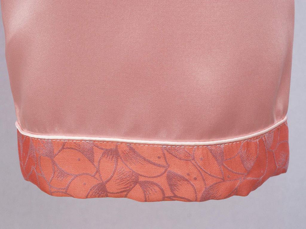 Silk Open Long Leaf Jacquard Top and Bottom XL Women's Pajamas, Front, Sleeves, 100% Silk, Thick, Pattern, Weave, Set,