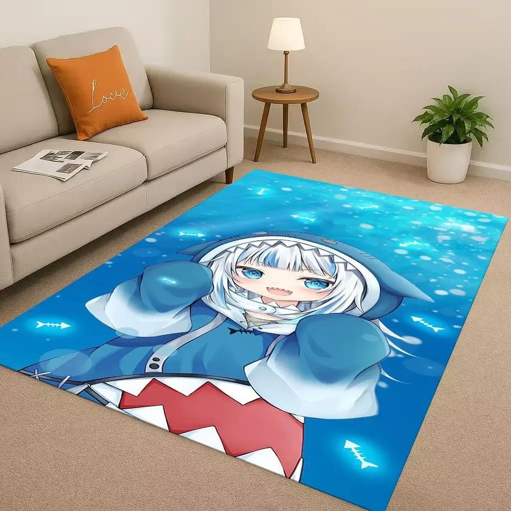 HD Anime Gawr Gura Hololive Cartoon Cute Girl Living Room Non-Slip Area Rug Carpet For Bedroom Playroom Sofa,Home Decor Doormat