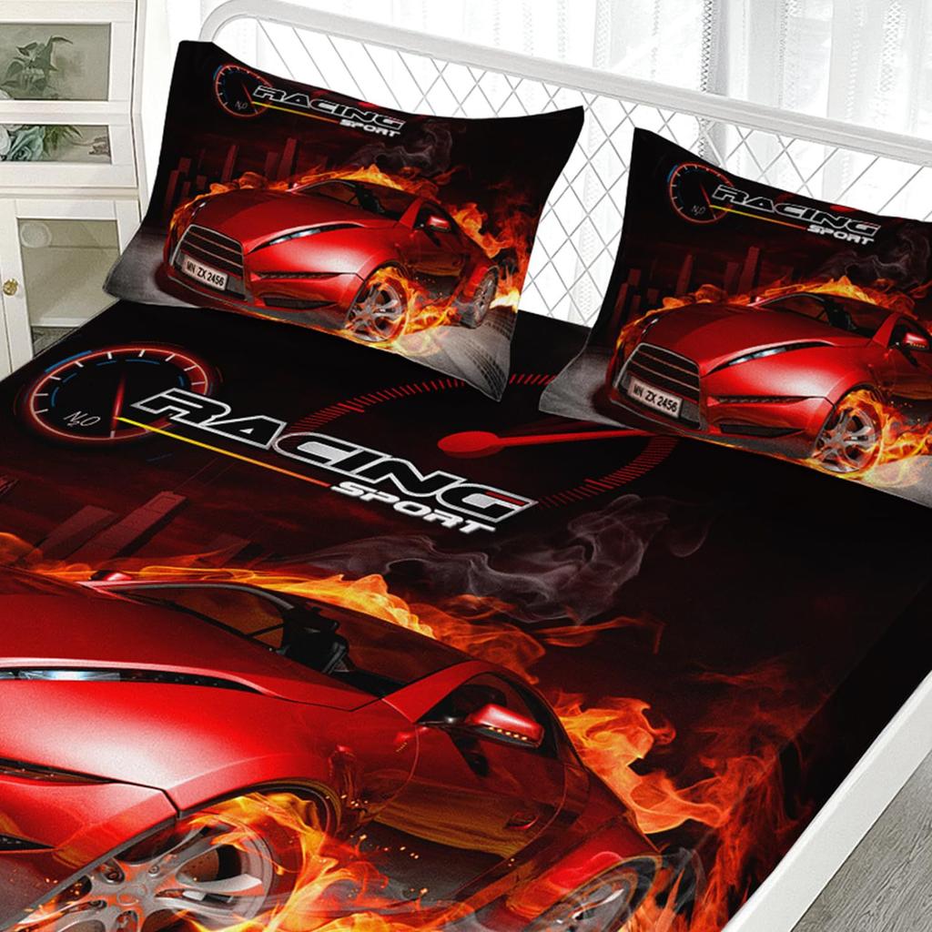 Экстремальные гонки Лист с рисунком Комплект постельного белья из трех предметов С цифровой печатью Лист Взрослые Дети