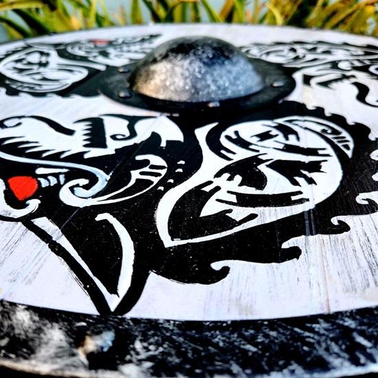 60,96 см Деревянный щит с принтом дракона Копия средневекового щита викинга Щит Вальхаллы Фенрир Серый потертый в бою Щит