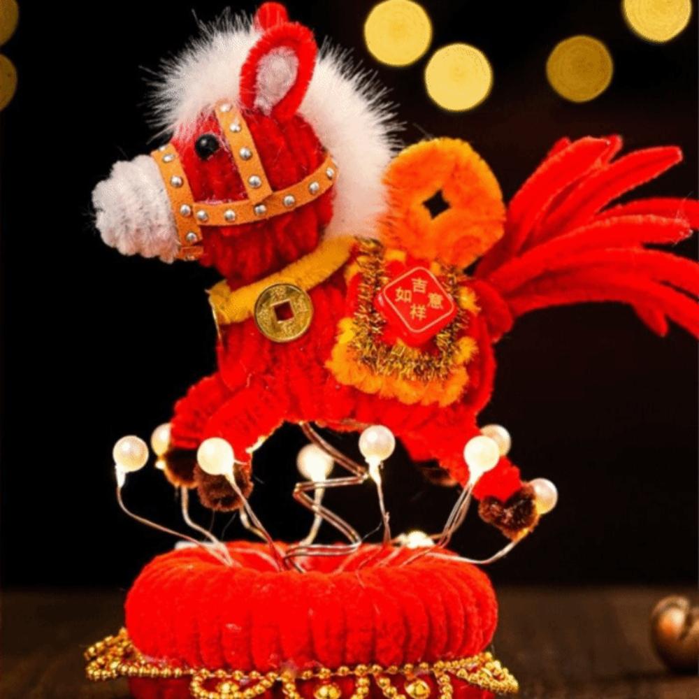 Handmade Glowing Rotating Lantern Cartoon Unfinished DIY Twister Stick Cute DIY Material Kit Spinning Horse Lantern New Year