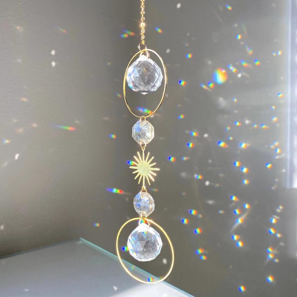 Sun Moon Artificial Crystal Wall Hanging Handmade Rainbow Maker  Home Bedroom