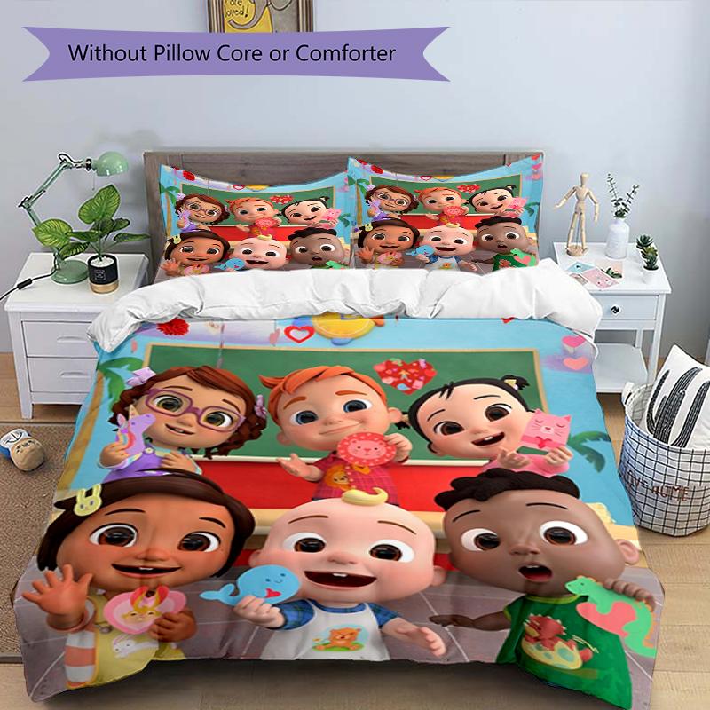 3pcs Cocomelon Bedding Set Duvet Cover Closure Includes 1 Duvet Cover & 2 Pillowcases, Soft and Comfortable for All Seasons.