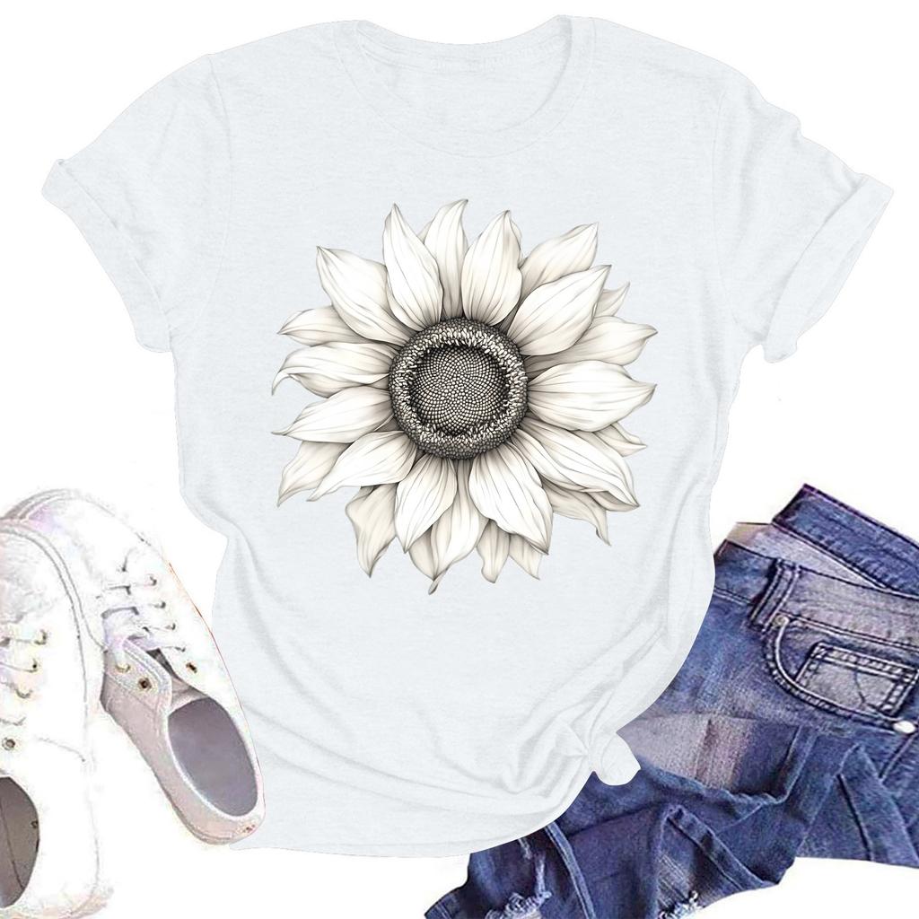 Женская повседневная свободная футболка с принтом, круглый вырез, пуловер, короткий рукав, топ