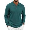 Men S Waffle Knit Long Sleeve Polo Shirt Casual Autumn