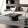 78cm Square Coffee Table for Living Room, Modern Wood Veneer Top with Parquet Pattern & Cylindrical Base, Thickened Tabletop, Easy Assembly, Black
