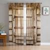 Wooden Door Stone Wall Shabby Retro Tulle Curtains for Living Room Decoration Modern Chiffon Sheer Voile Kitchen Bedroom Curtain