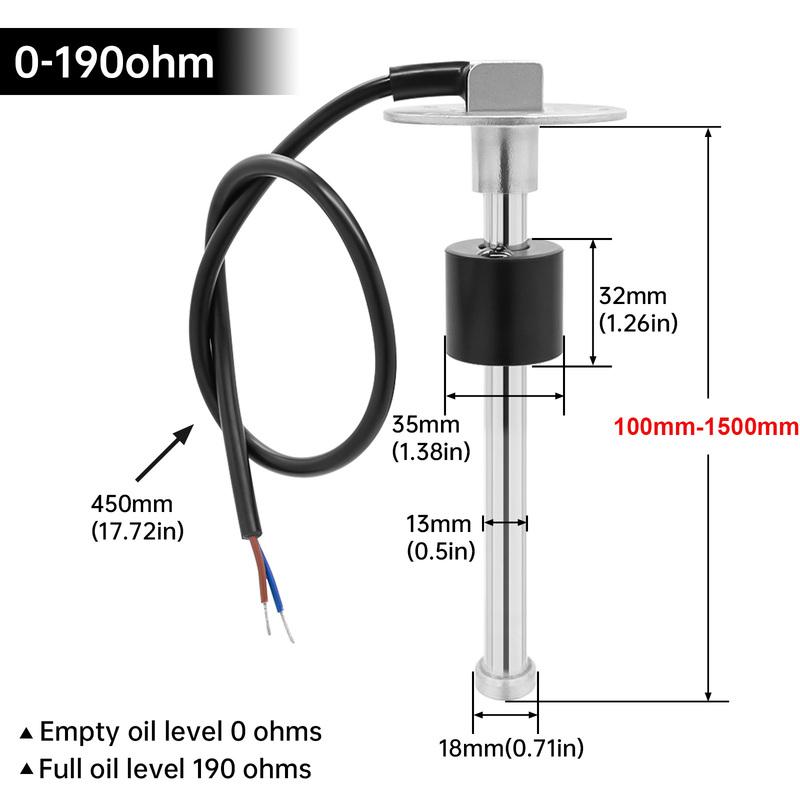 A Water Level Gauge With Water Level Sensor 52mm Water Level Meter With 7Colors Backlight 100-550mm 0-190Ohm Sensor For Oil Tank