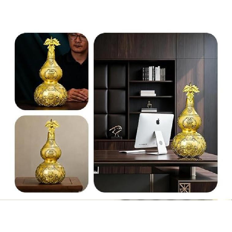 Aris & Juno Brass Lucky Gourd Feng Shui Statue – Chinese Wealth & Good Luck Figurine for Entryway, Home Office Desk or Shelf Decor, Gift for Boss,
