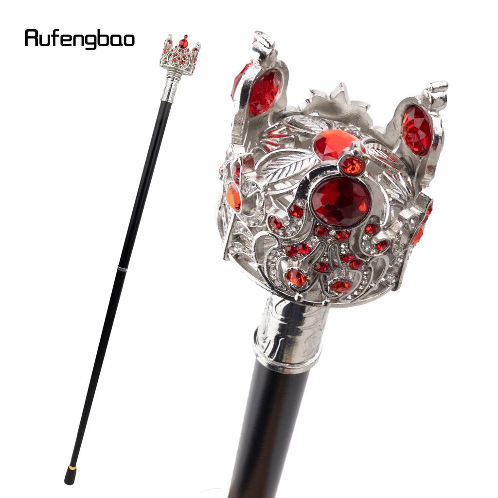Silver Crown Artificial Red Diamond Walking Cane Fashion Decorative Walking Stick Gentleman Elegant Cosplay Cane Crosier 91cm