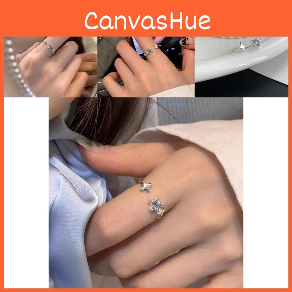 Stylish Blue Star Shaped Open Ring For Women Elegant Copper Adjustable Fashion Jewelry