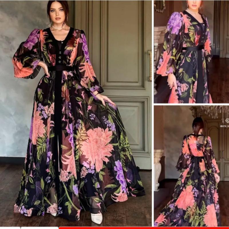 Women's Round Neck Long Sleeve Printing Dress