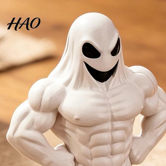 Sturdy PLA Sculpture 3D Printed Buff Ghost Figurine, Funny Muscle Desktop Creative Holiday Gift Ornament, Spooky Halloween Decor, Novelty Home