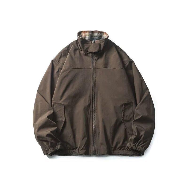 Двусторонняя коричневая клетчатая ретро бейсбольная куртка для мужчин