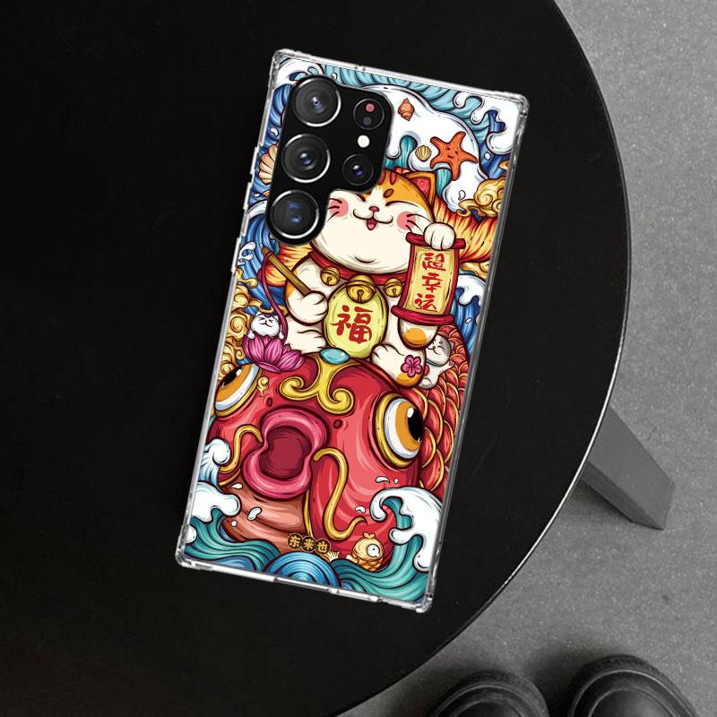 Счастливый Кот Манеки Неко Японский Чехол для Телефона для Samsung Galaxy S26 S25 Edge S24 S23 Ultra S22 Plus S21 FE S20 + Арт Кастомизация
