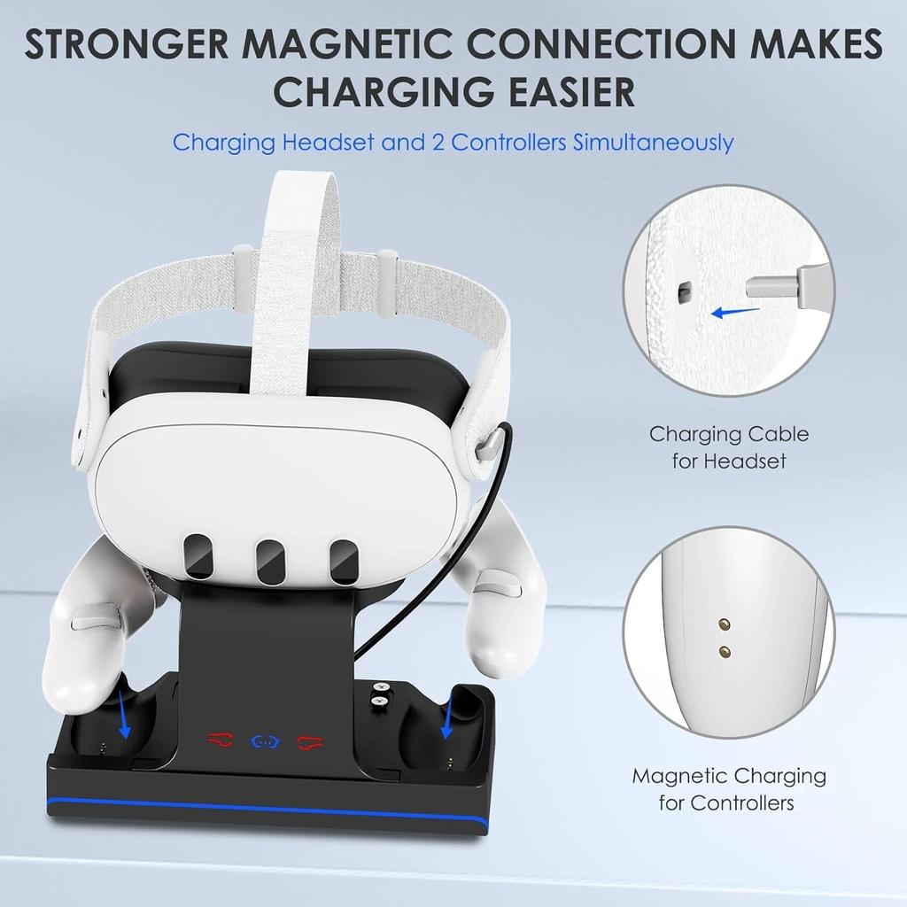 Зарядная база для Meta Quest 3 VR, беспроводная зарядная стойка с RGB-подсветкой, зарядная база, 2 перезаряжаемых аккумулятора для Oculus/Meat Quest 3