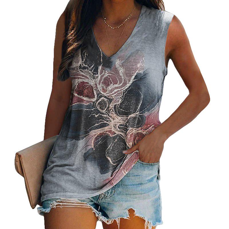 Summer New Gradient 3D Print Tank Top Women Fashion Casual V-Neck Sleeveless Camisoles Off Shoulder Vest Y2k Tops Woman Clothing