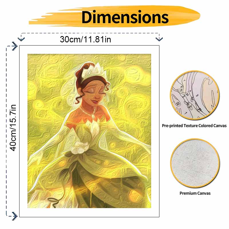 Disney oil painting Tiana handmade diy art painting home decoration, sparkling magical princess dress, perfect for gifts