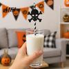 Halloween Celebration Accessories 9 Pcs Paper Straws, Glitter Pumpkin Bat Witch Ghost Cat Drinking Eco Friendly Party Straws Straw, Black White Stripe