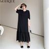 MODIQUE Summer Plus Size New Dress Shirt Women Loose Solid Chiffon Cotton Linen Dress Casual Female Ruffles Dresses O-Neck Short Sleeve