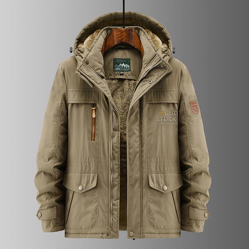 Winter Cotton-padded Men's Fleece Thickened Loose Casual Middle-aged and Elderly Multi-bag Cotton-padded Jacket Cold-resistant Medium