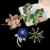 Luxury Emerald Butterfly Full Zircon Brooch Pin Temperament Elegant Rose Peony Corsage Suit Jacket Accessories Women Jewelry