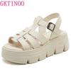Модные GKTINOO 6см Новые Женские Сандалии С Пряжкой Шлепанцы Коровья Натуральная Кожа Летняя Мода Платформа Танкетка Роскошные Женские Удобные Женские Туфли