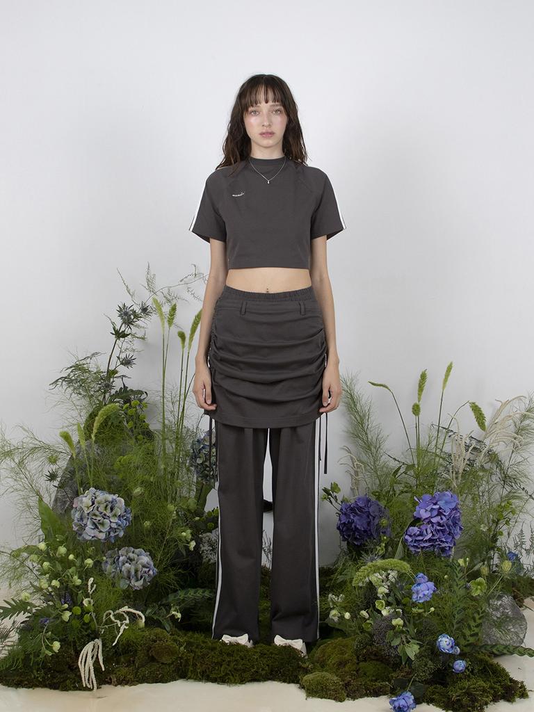 MEENDERI Track Shirring Skirt Pants - Charcoal