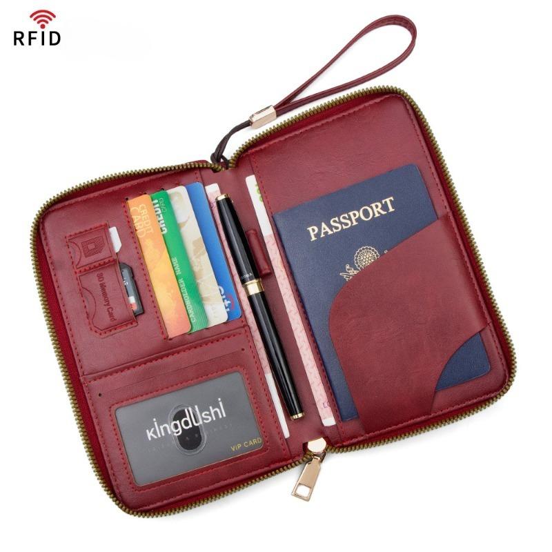 RFID Держатель для паспорта Кожа PU Кошелек для путешествий Держатель для карт Органайзер на молнии Браслет Кошелек для документов