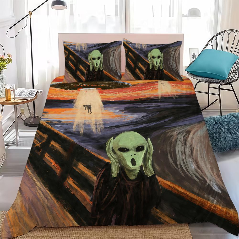 Shout UFO Alien Duvet Cover Set Soft Wash Bed 3 Piece Summer Comfortable Student Dormitory Home Baby Bedding Best seller