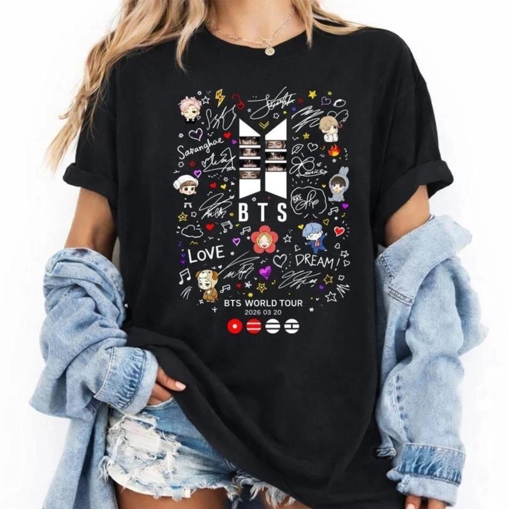 BTS Cartoon Style Shirt 2026 Kpop Concert Graphic Cute Fan Tee