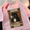 Because Murder Is Wrong Black Cat Drink Coffee Clothing Unisex Unisex Street Oversized T Shirts Breathable Cotton Streetwear Tshirt