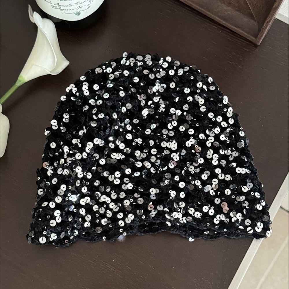Y2k Sequin Bucket Hat Vintage Beanie Hats Fashion Sequin Woven Cap Summer