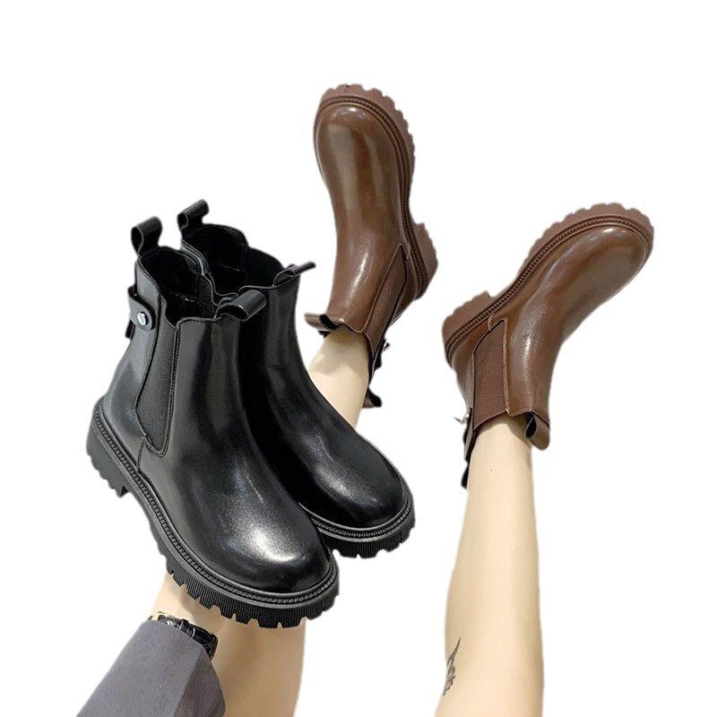 Ботинки челси осень-зима женские модные коричневые черные бежевые белые ботильоны для женщин меховые короткие массивные панк-готические туфли