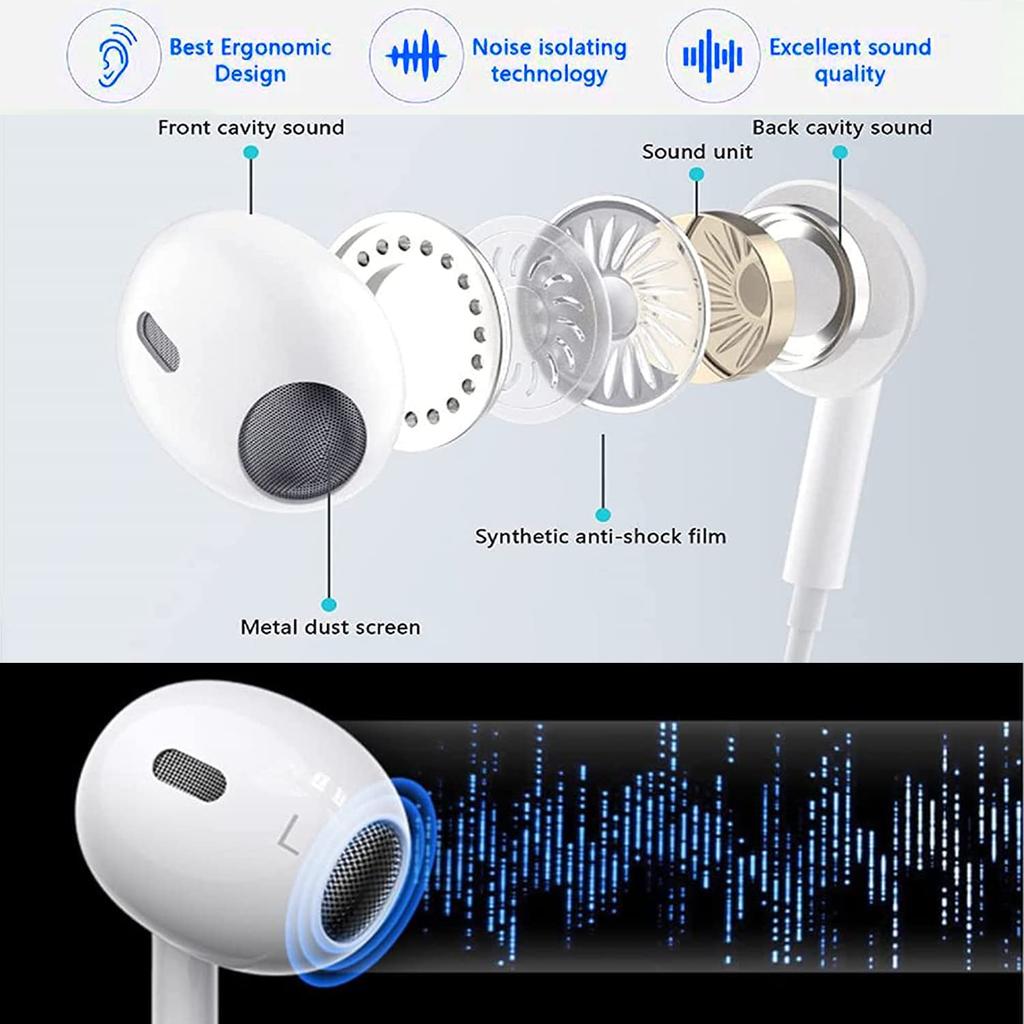 Wired iPhone Earphones Officially Certified Genuine Wired Earphones HIFI Transparent Sound Quality Heavy Bass with Microphone Supports Calls Volume